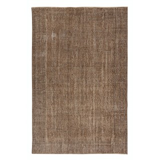 Vintage Brown Wool Area Rug. Handmade Turkish Rug for Contemporary Spaces