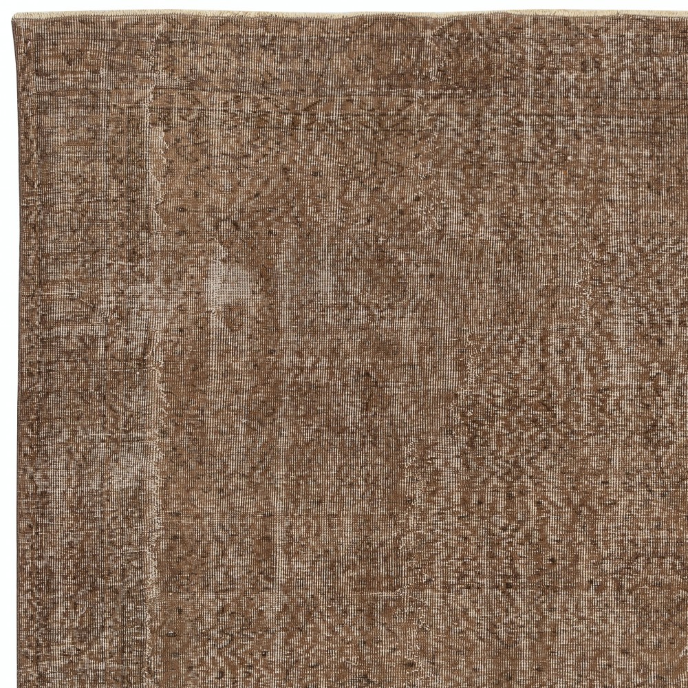 Vintage Brown Wool Area Rug. Handmade Turkish Rug for Contemporary Spaces