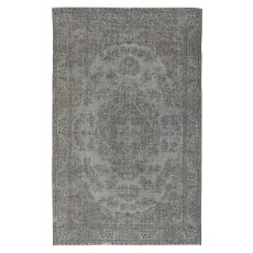 Gray Overdyed Vintage Turkish Wool Rug. Hand-Woven and Hand-Knotted Area Carpet for Modern Home