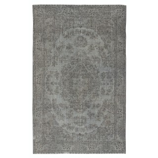 Gray Overdyed Vintage Turkish Wool Rug. Hand-Woven and Hand-Knotted Area Carpet for Modern Home