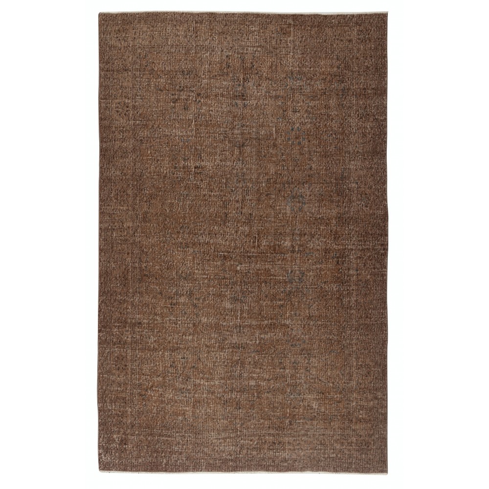 Modern Handmade Turkish Wool Area Rug. Vintage Brown Redyed Carpet for Living Room