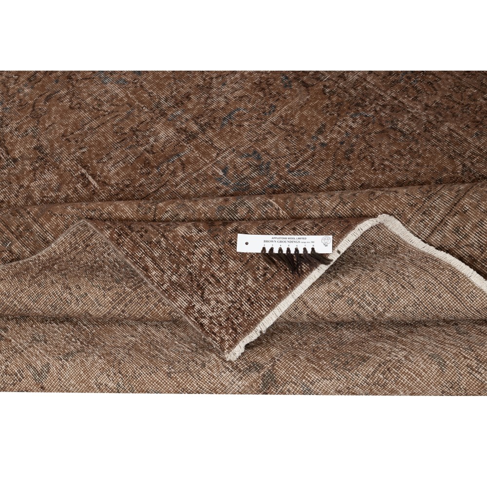Modern Handmade Turkish Wool Area Rug. Vintage Brown Redyed Carpet for Living Room