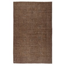 Modern Handmade Turkish Wool Area Rug. Vintage Brown Redyed Carpet for Living Room
