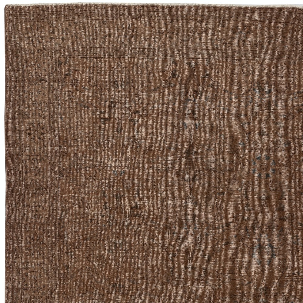 Modern Handmade Turkish Wool Area Rug. Vintage Brown Redyed Carpet for Living Room