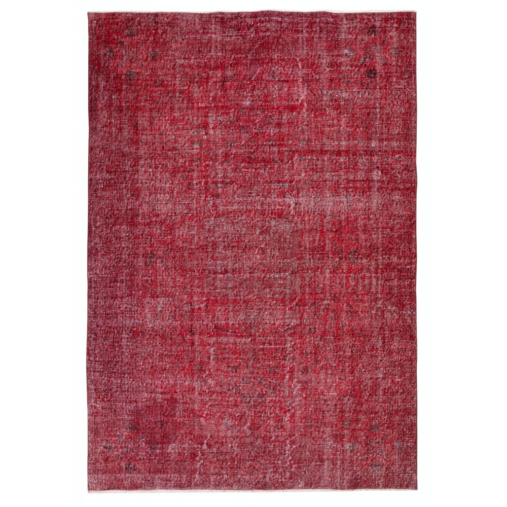 Handmade Turkish Wool Area Rug. Vintage Overdyed Red Rug for Modern Home Handmade Turkish Wool Area Rug. Vintage Overdyed Red Rug for Modern Home
