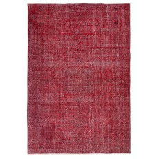 Handmade Turkish Wool Area Rug. Vintage Overdyed Red Rug for Modern Home