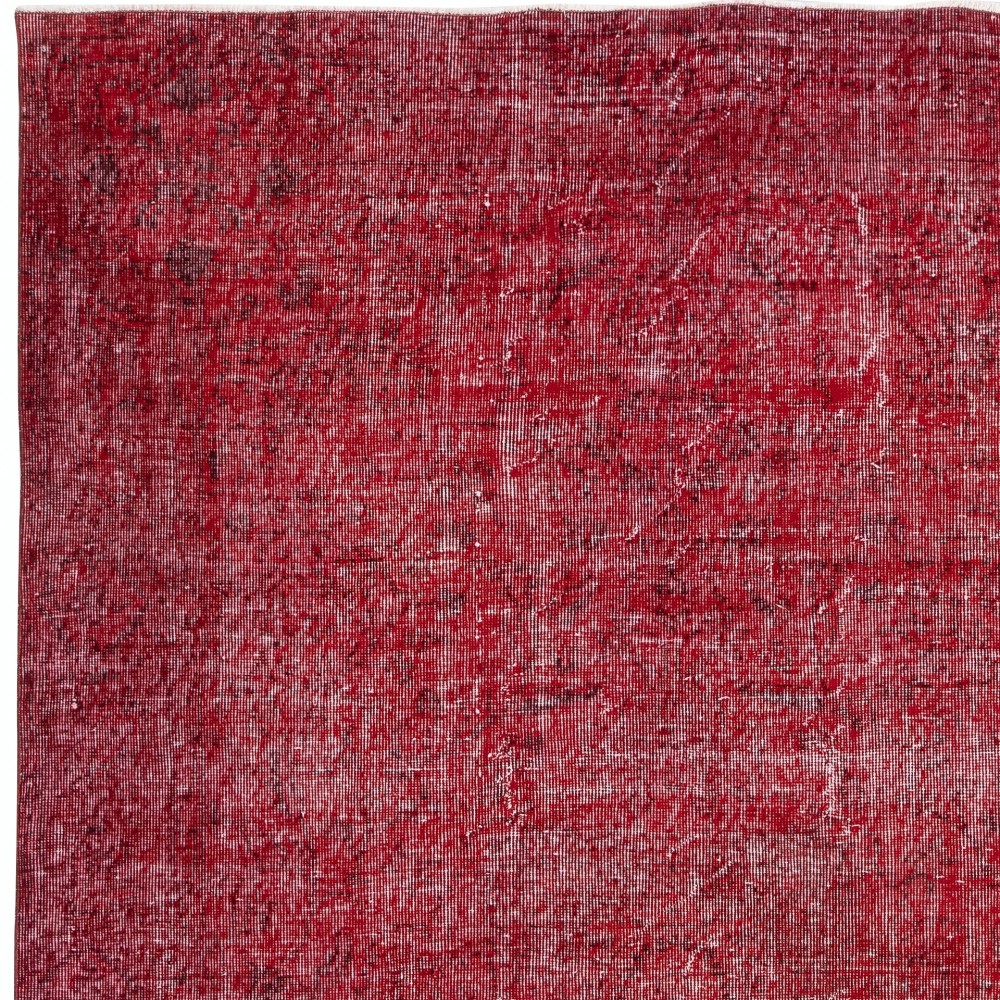 Handmade Turkish Wool Area Rug. Vintage Overdyed Red Rug for Modern Home Handmade Turkish Wool Area Rug. Vintage Overdyed Red Rug for Modern Home