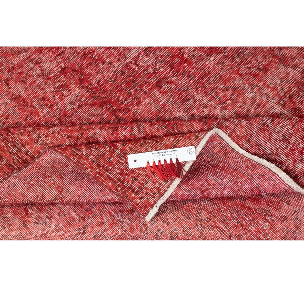 Hand-Knotted Turkish Wool Rug. Vintage Overdyed Red Area Rug for Interiors Hand-Knotted Turkish Wool Rug. Vintage Overdyed Red Area Rug for Interiors