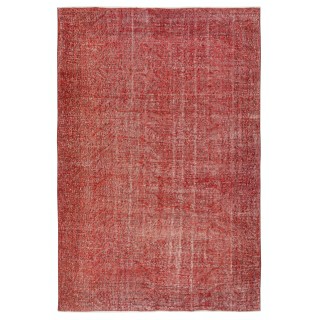 Hand-Knotted Turkish Wool Rug. Vintage Overdyed Red Area Rug for Interiors