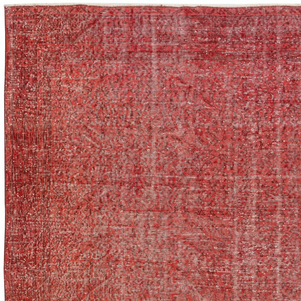Hand-Knotted Turkish Wool Rug. Vintage Overdyed Red Area Rug for Interiors Hand-Knotted Turkish Wool Rug. Vintage Overdyed Red Area Rug for Interiors