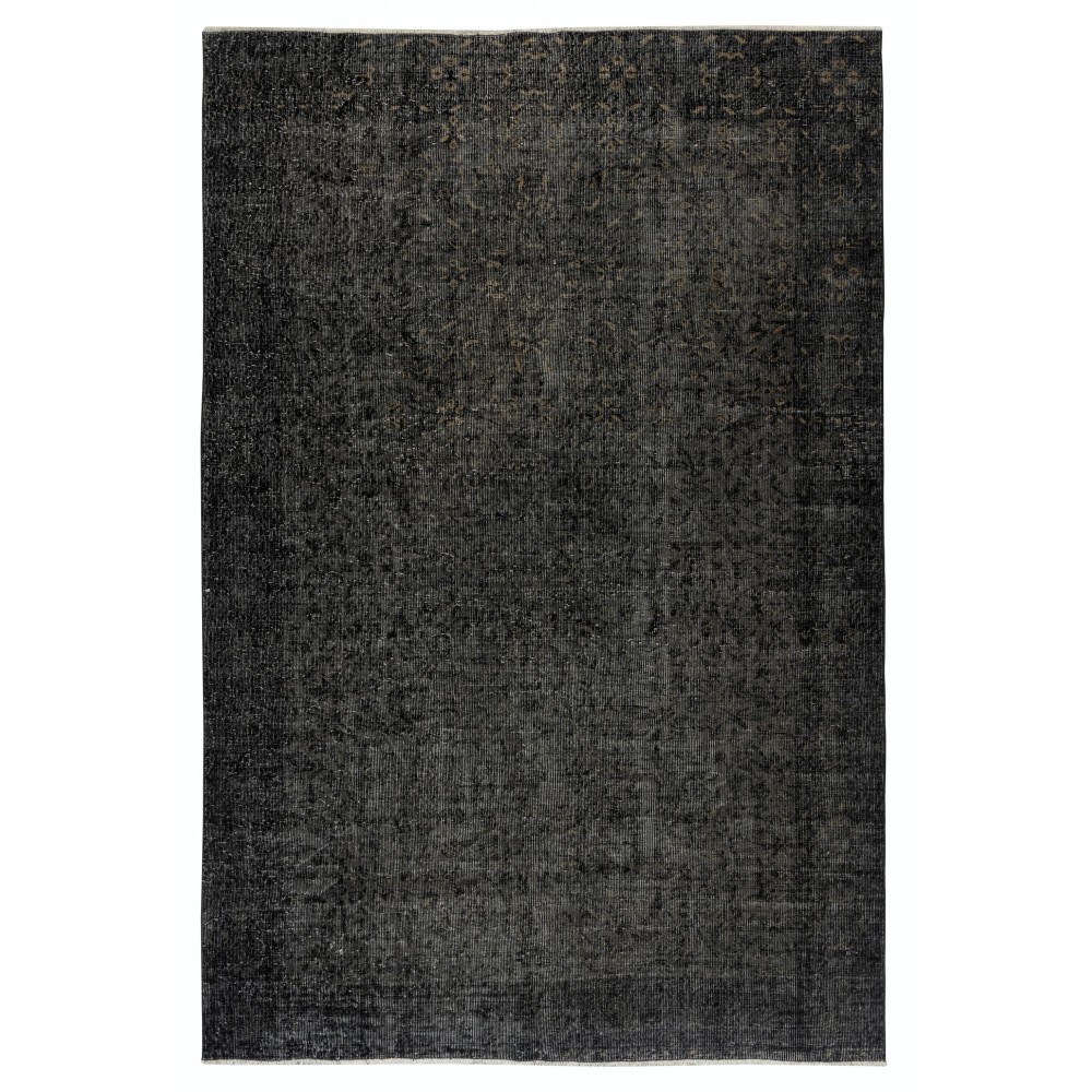 Overdyed Black Wool Rug. Handmade Turkish Vintage Area Rug for Living Room Overdyed Black Wool Rug. Handmade Turkish Vintage Area Rug for Living Room