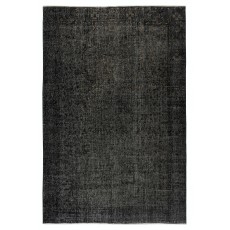 Overdyed Black Wool Rug. Handmade Turkish Vintage Area Rug for Living Room