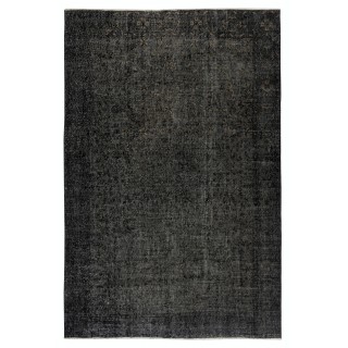 Overdyed Black Wool Rug. Handmade Turkish Vintage Area Rug for Living Room