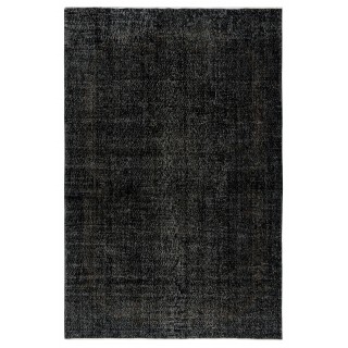Plain Black Overdyed Area Rug, Handknotted and Handwoven in Turkey