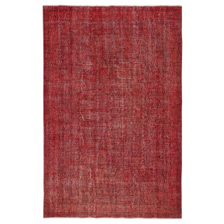 Overdyed Red Turkish Rug. Handmade Vintage Wool Area Rug for Living Room