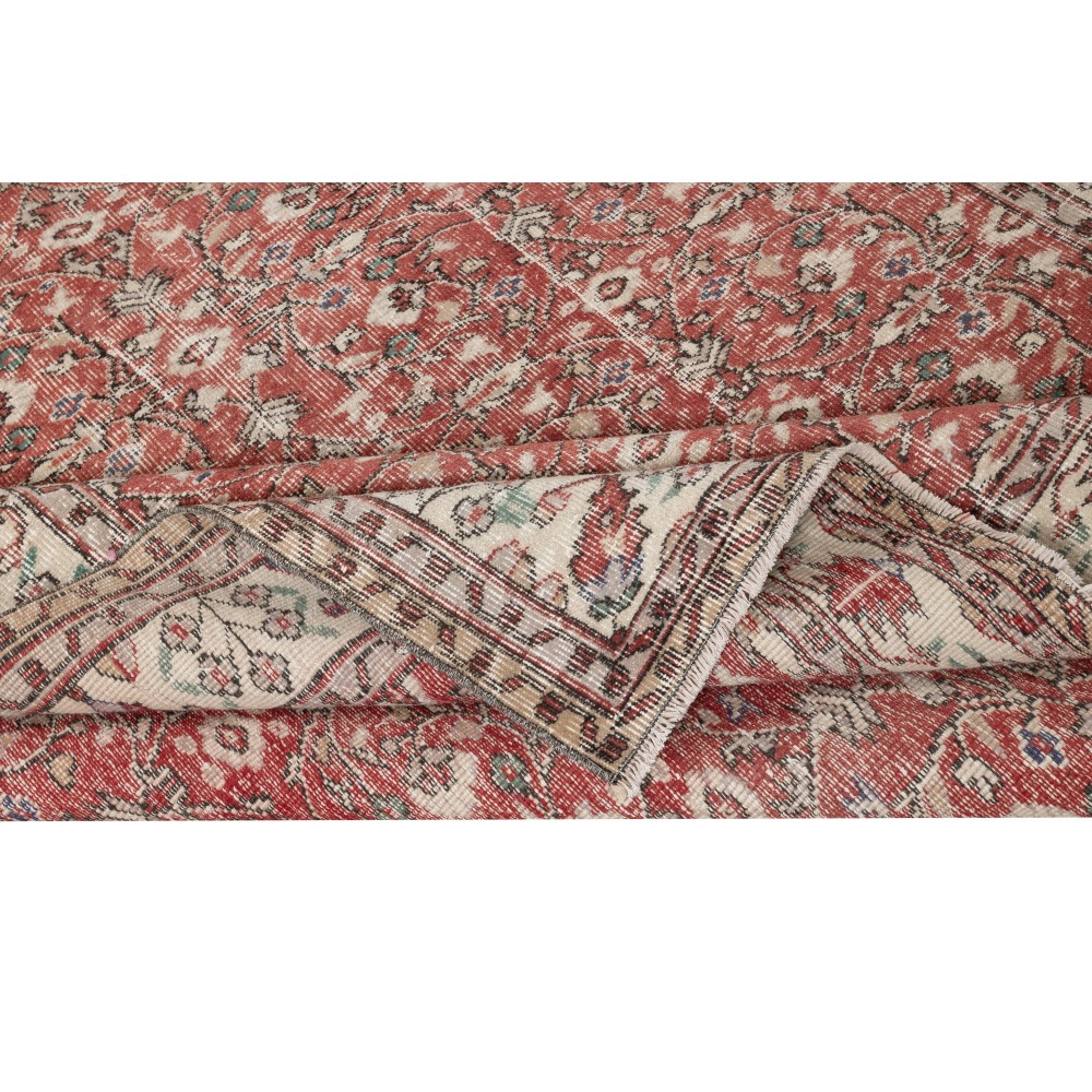 Vintage Handmade Turkish Red Wool Area Rug with Floral Design for Home and Office Decor Vintage Handmade Turkish Red Wool Area Rug with Floral Design for Home and Office Decor