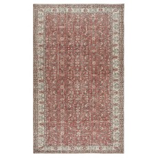 Vintage Handmade Turkish Red Wool Area Rug with Floral Design for Home and Office Decor