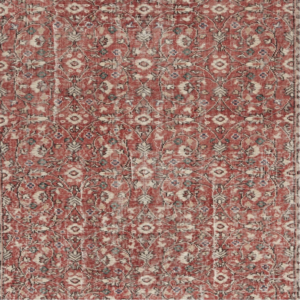 Vintage Handmade Turkish Red Wool Area Rug with Floral Design for Home and Office Decor Vintage Handmade Turkish Red Wool Area Rug with Floral Design for Home and Office Decor