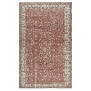 Vintage Handmade Turkish Red Wool Area Rug with Floral Design for Home and Office Decor
