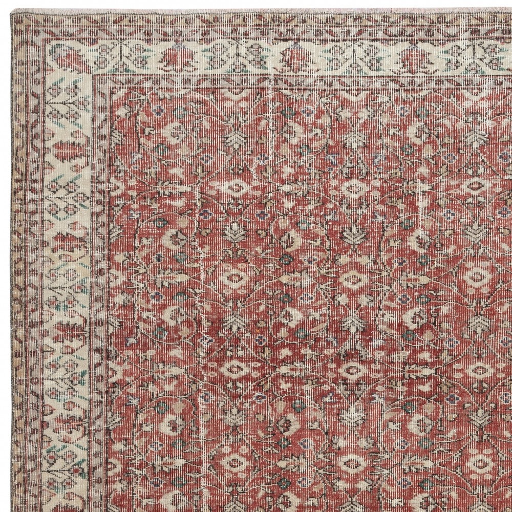 Vintage Handmade Turkish Red Wool Area Rug with Floral Design for Home and Office Decor Vintage Handmade Turkish Red Wool Area Rug with Floral Design for Home and Office Decor