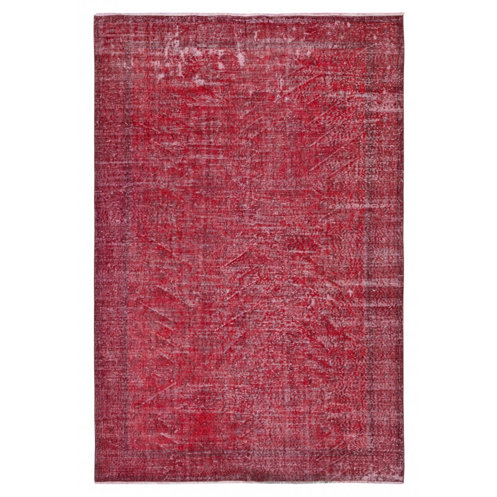 Vintage Turkish Wool Rug. Overdyed Red, Handmade Area Rug for Modern Interiors Vintage Turkish Wool Rug. Overdyed Red, Handmade Area Rug for Modern Interiors