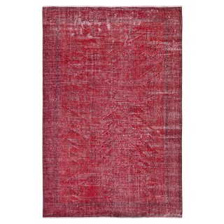 Vintage Turkish Wool Rug. Overdyed Red, Handmade Area Rug for Modern Interiors