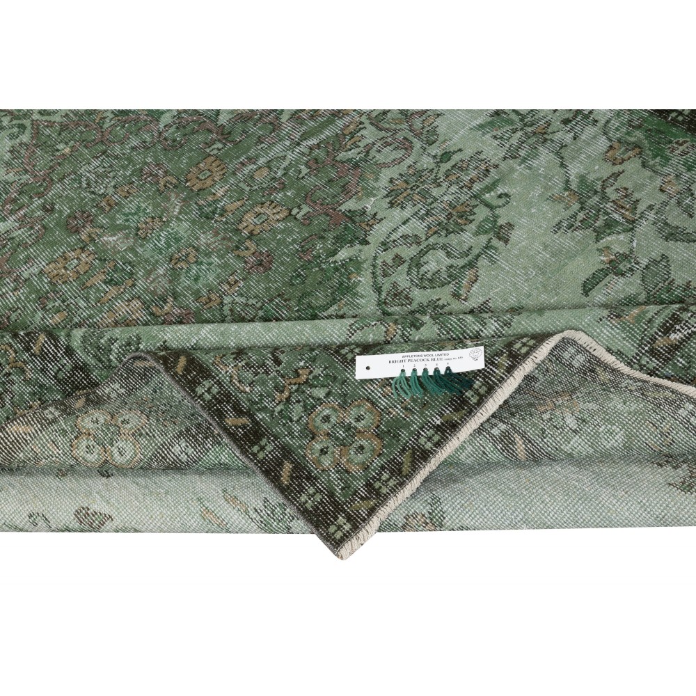 Vintage Handmade Turkish Wool Area Rug Redyed in Green for Modern Interiors Vintage Handmade Turkish Wool Area Rug Redyed in Green for Modern Interiors