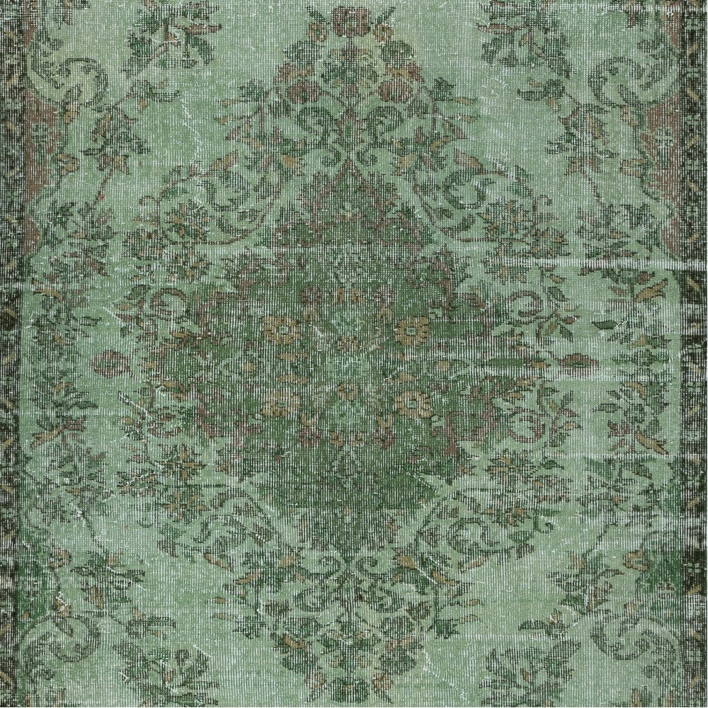 Vintage Handmade Turkish Wool Area Rug Redyed in Green for Modern Interiors Vintage Handmade Turkish Wool Area Rug Redyed in Green for Modern Interiors