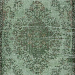 Vintage Handmade Turkish Wool Area Rug Redyed in Green for Modern Interiors