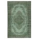 Vintage Handmade Turkish Wool Area Rug Redyed in Green for Modern Interiors Vintage Handmade Turkish Wool Area Rug Redyed in Green for Modern Interiors