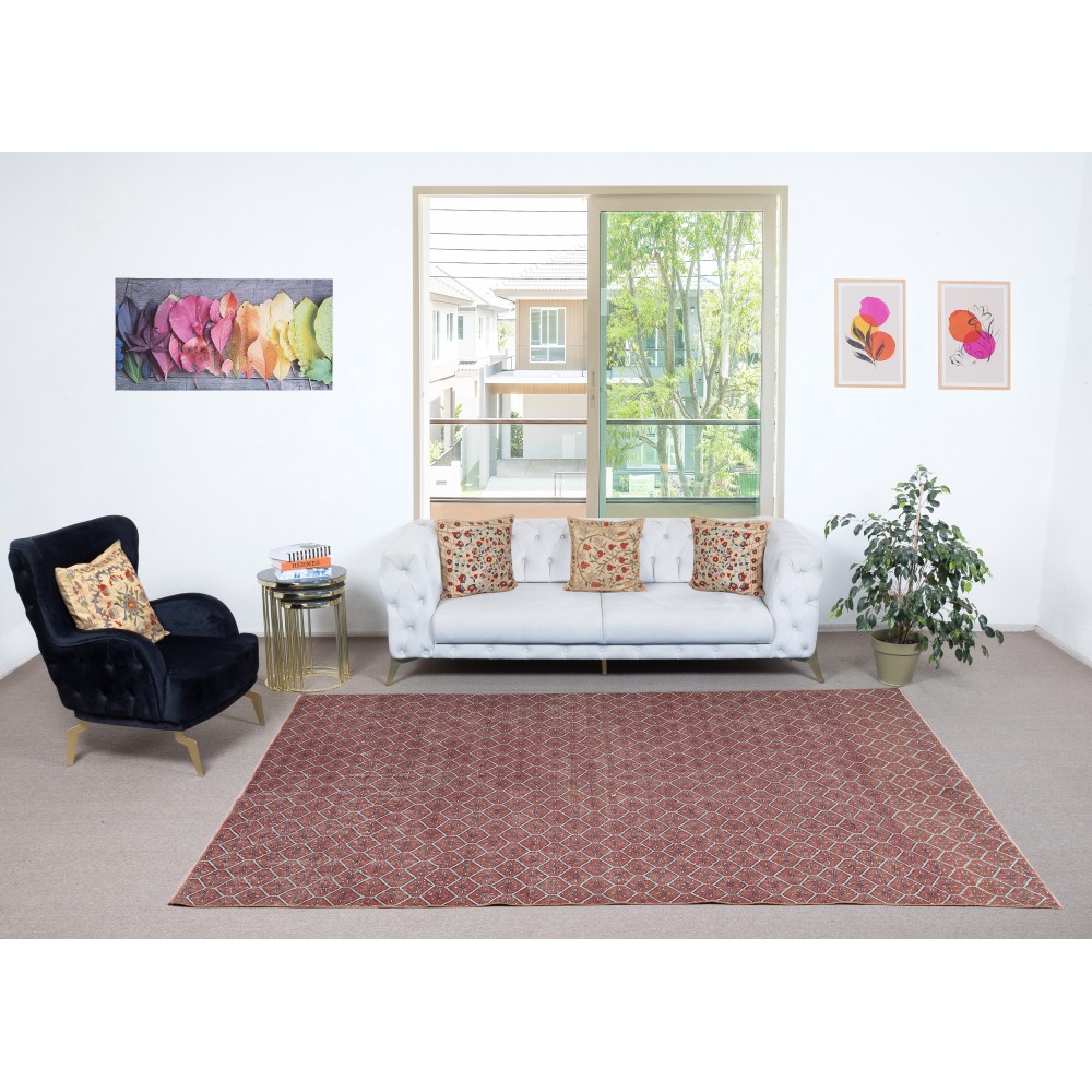 Hand-knotted Vintage Turkish Red Wool Area Rug with Floral Design for Home and Office Decor Hand-knotted Vintage Turkish Red Wool Area Rug with Floral Design for Home and Office Decor