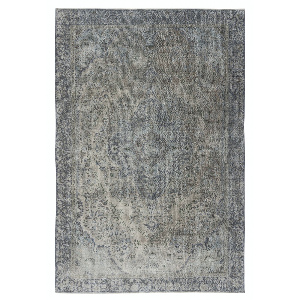 Vintage Handmade Turkish Wool Area Rug Overdyed in Blue for Contemporary Interiors