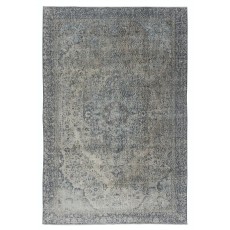 Vintage Handmade Turkish Wool Area Rug Overdyed in Blue for Contemporary Interiors