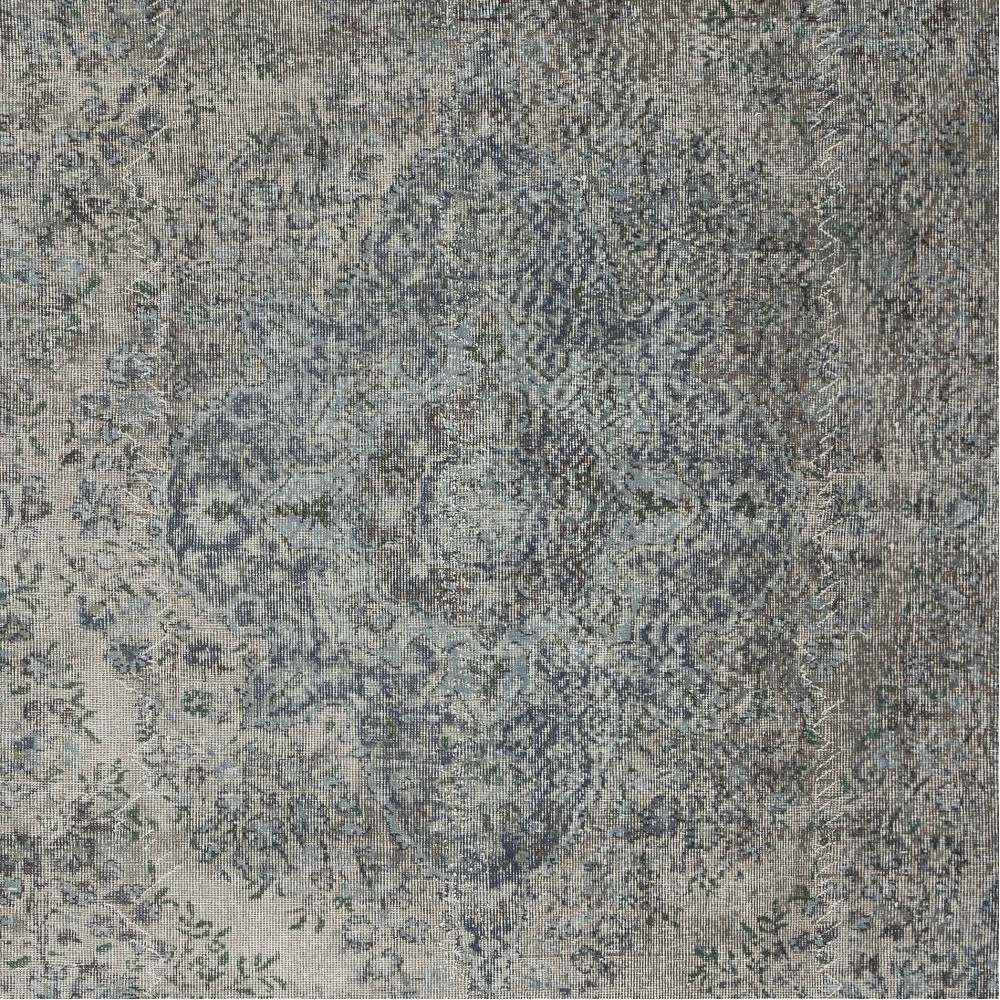 Vintage Handmade Turkish Wool Area Rug Overdyed in Blue for Contemporary Interiors