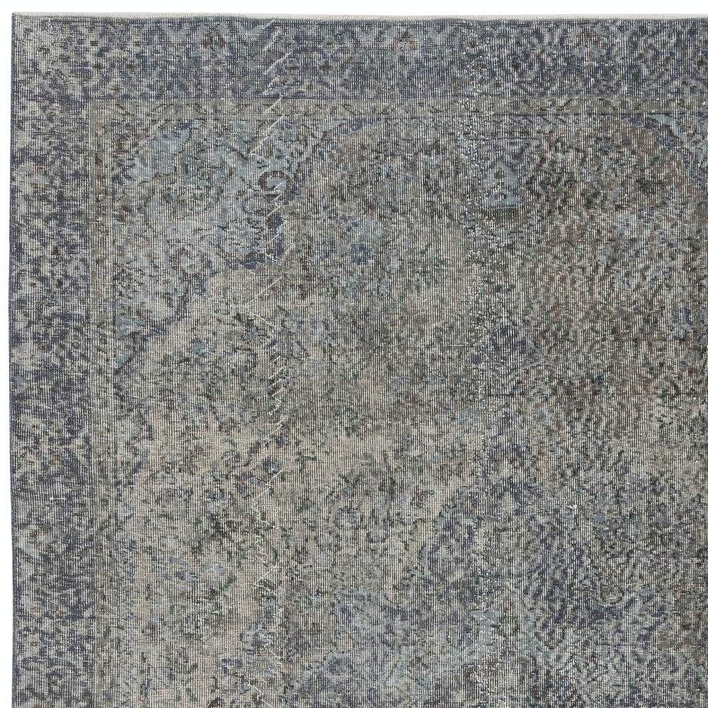 Vintage Handmade Turkish Wool Area Rug Overdyed in Blue for Contemporary Interiors
