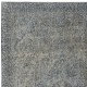 Vintage Handmade Turkish Wool Area Rug Overdyed in Blue for Contemporary Interiors