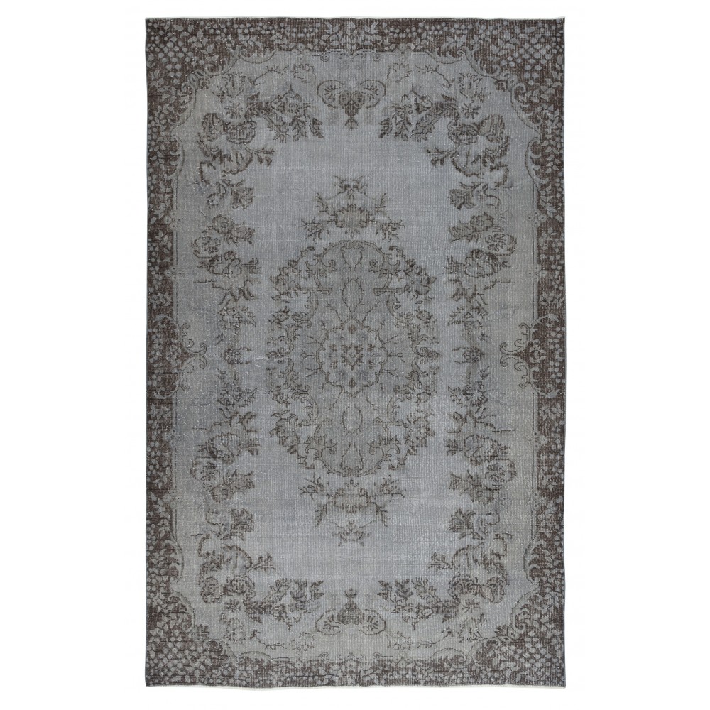Vintage Handmade Turkish Wool Area Rug. Gray Overdyed Carpet for Living Room, Bedroom and Office