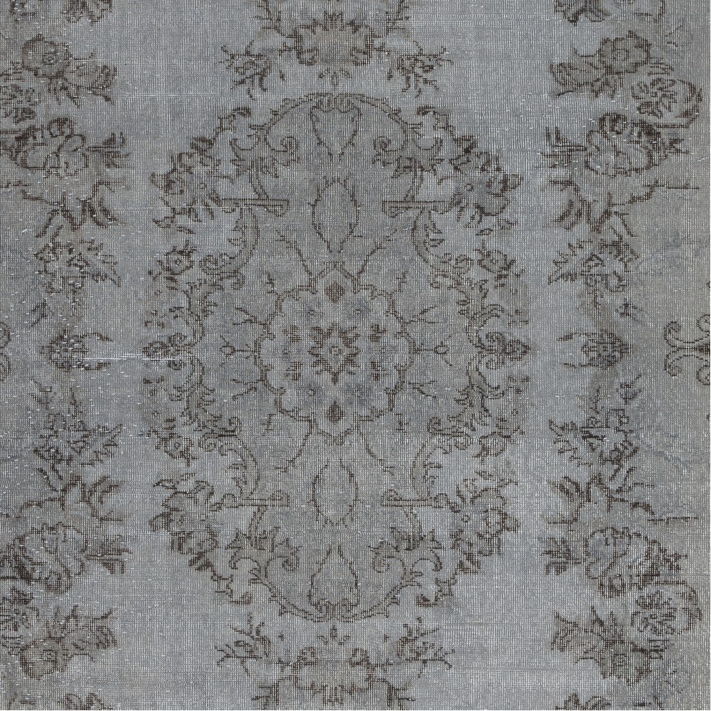 Vintage Handmade Turkish Wool Area Rug. Gray Overdyed Carpet for Living Room, Bedroom and Office