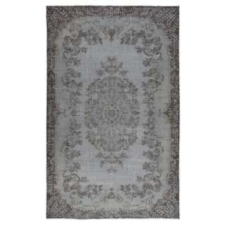 Vintage Handmade Turkish Wool Area Rug. Gray Overdyed Carpet for Living Room, Bedroom and Office
