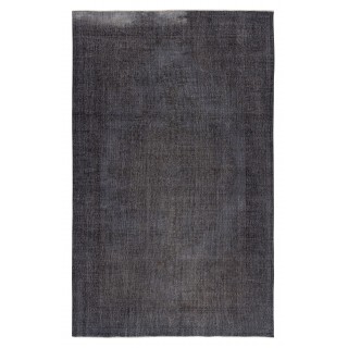 Gray Overdyed Vintage Turkish Wool Rug. Hand-Woven and Hand-Knotted Area Carpet for Modern Home