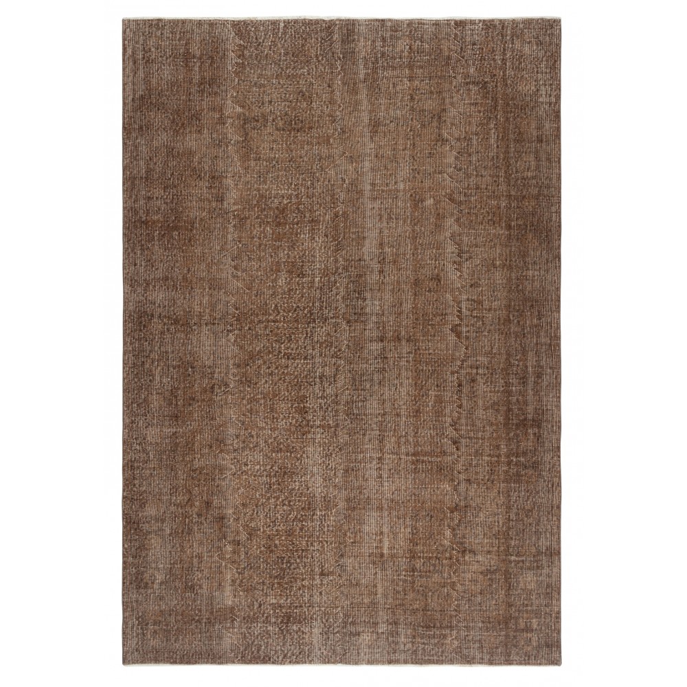 Vintage Handmade Turkish Wool Area Rug Overdyed in Brown for Modern Interiors