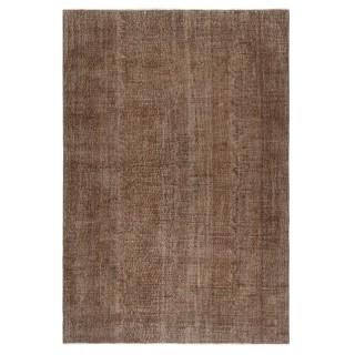 Vintage Handmade Turkish Wool Area Rug Overdyed in Brown for Modern Interiors