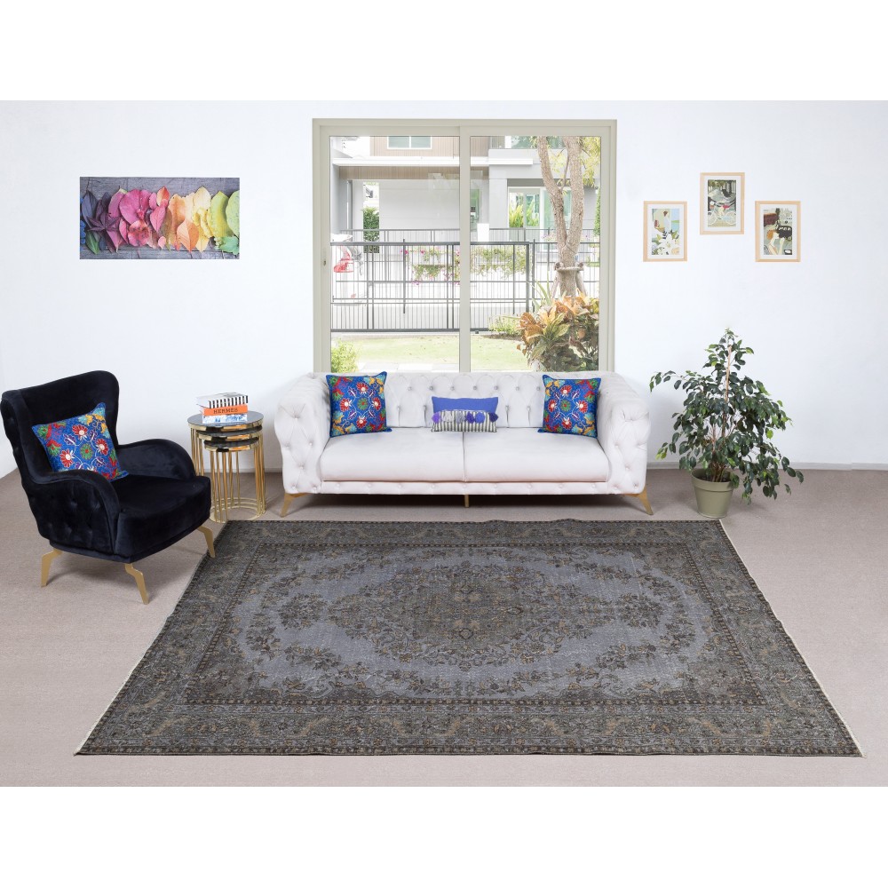 Gray Overdyed Vintage Turkish Wool Rug. Handmade and Hand-Knotted Area Carpet for Modern Home Gray Overdyed Vintage Turkish Wool Rug. Handmade and Hand-Knotted Area Carpet for Modern Home