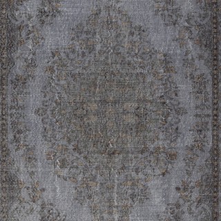 Gray Overdyed Vintage Turkish Wool Rug. Handmade and Hand-Knotted Area Carpet for Modern Home