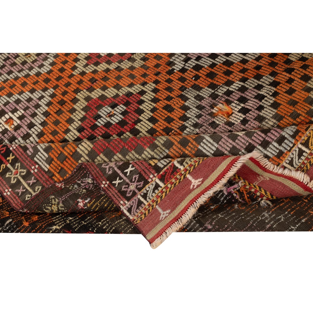Vintage Handwoven Diamond Design Jijim Kilim. Flat-Weave Turkish Jajim Rug. 100% Wool Vintage Handwoven Diamond Design Jijim Kilim. Flat-Weave Turkish Jajim Rug. 100% Wool