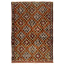 Vintage Handwoven Diamond Design Jijim Kilim. Flat-Weave Turkish Jajim Rug. 100% Wool