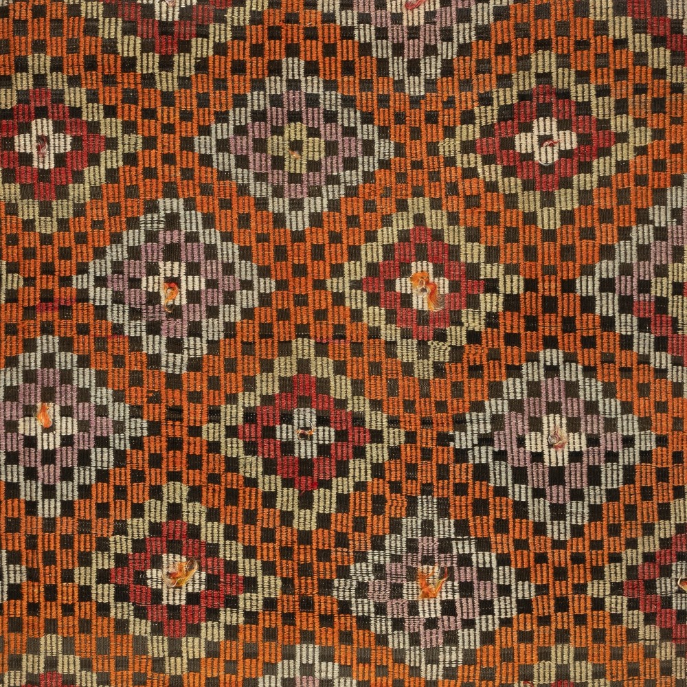 Vintage Handwoven Diamond Design Jijim Kilim. Flat-Weave Turkish Jajim Rug. 100% Wool Vintage Handwoven Diamond Design Jijim Kilim. Flat-Weave Turkish Jajim Rug. 100% Wool