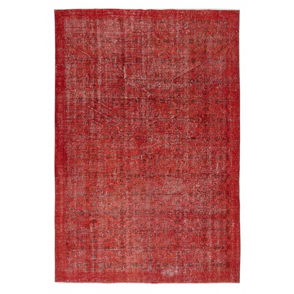 Handmade Turkish Wool Rug. Vintage Red Overdyed Area Rug for Living Room Handmade Turkish Wool Rug. Vintage Red Overdyed Area Rug for Living Room
