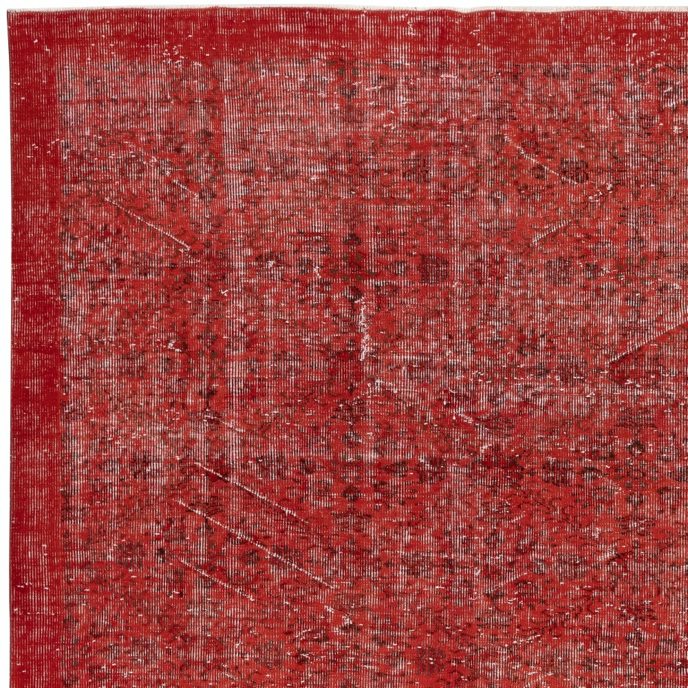 Handmade Turkish Wool Rug. Vintage Red Overdyed Area Rug for Living Room Handmade Turkish Wool Rug. Vintage Red Overdyed Area Rug for Living Room