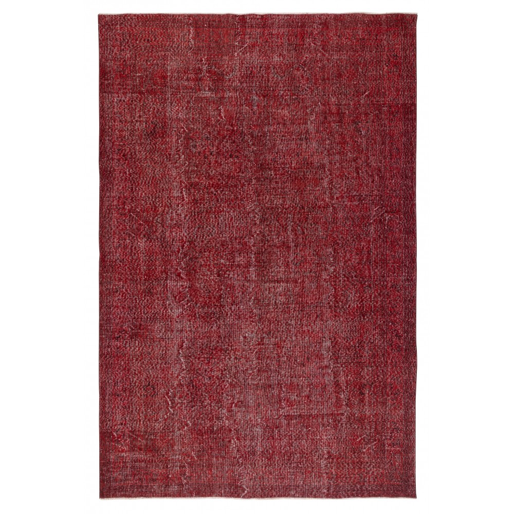 Vintage Turkish Wool Rug. Overdyed Red, Handmade Area Rug for Modern Interiors Vintage Turkish Wool Rug. Overdyed Red, Handmade Area Rug for Modern Interiors
